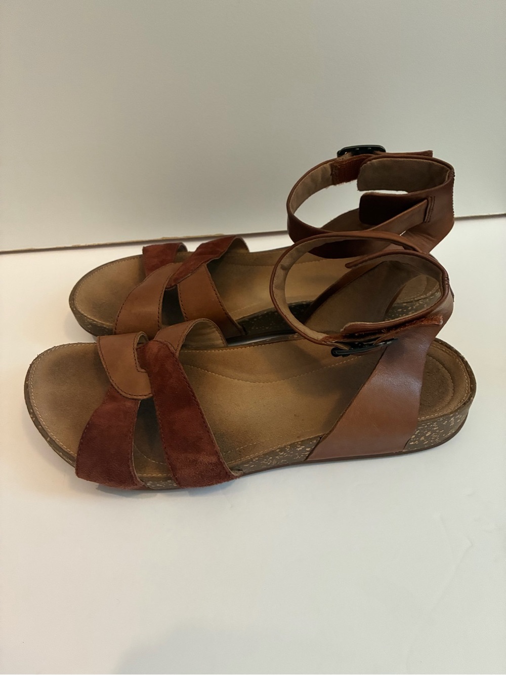 Clarks Brown Leather and Suede Ankle-Strap Sandals